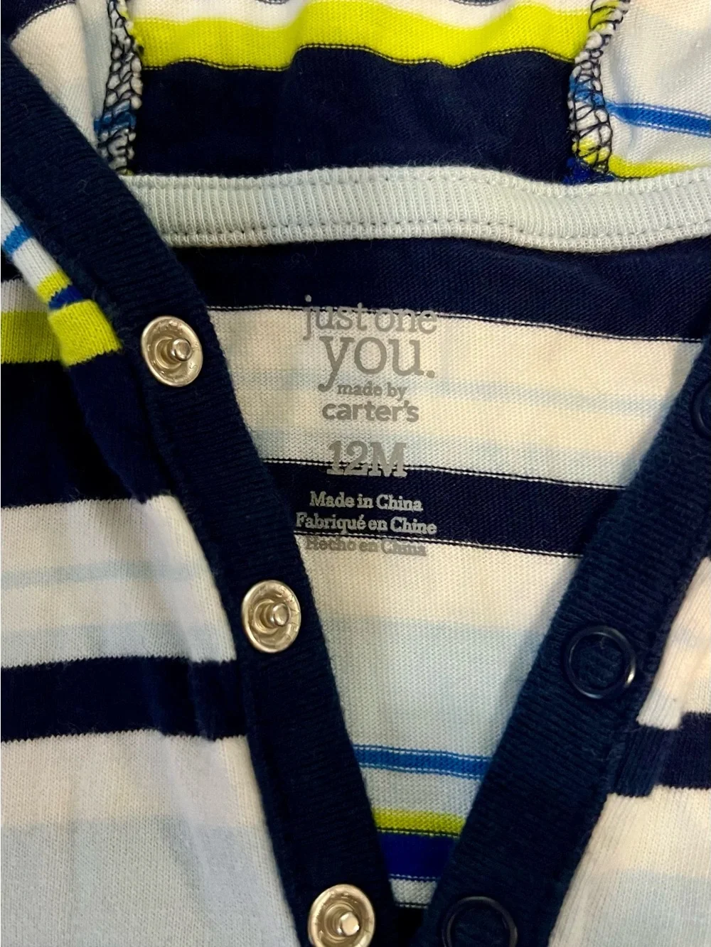 Carter's Navy, White & Lime Striped Snap-Front Baby Top